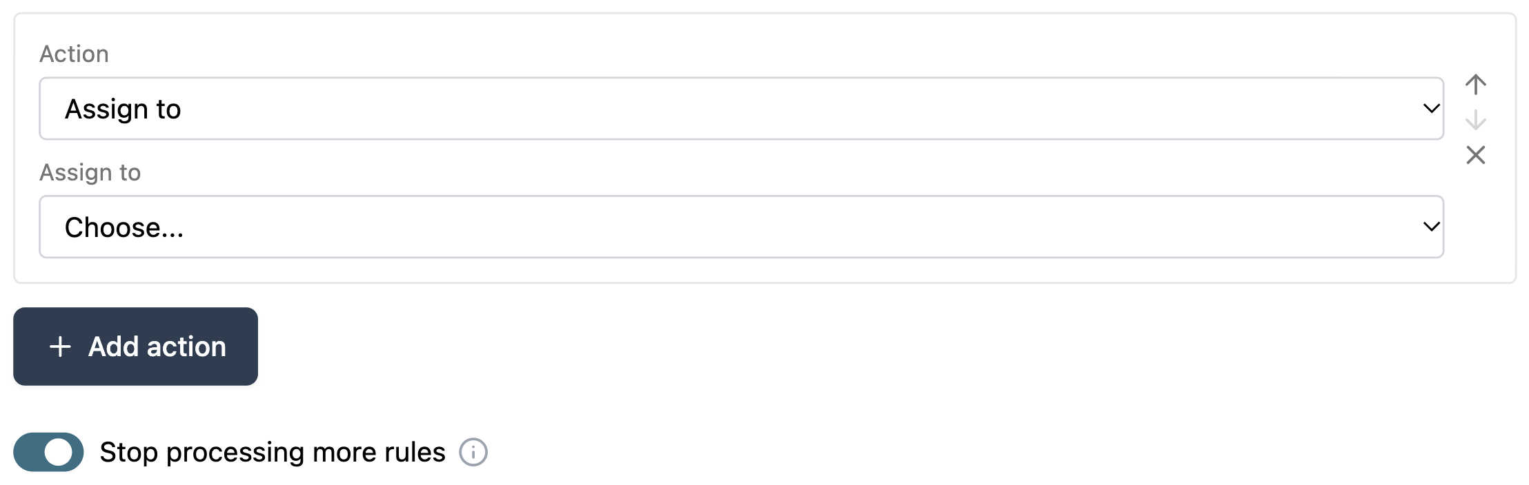 Options to assign actions in a user interface with dropdown selections.